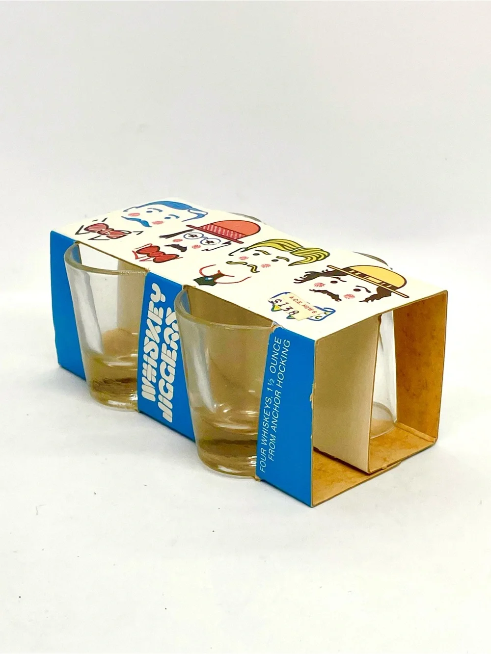 Vtg Anchor Hocking Whiskey Jiggers Shot Glasses Set of 4 Original Box Retro 70s